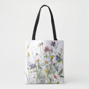 Botanische Tuin Waterverf Blauw Geel Bloemen Draagtas