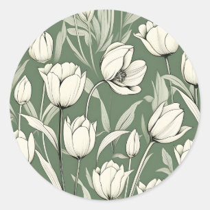 Botanische tulp op salie groen ronde sticker