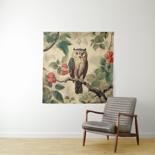  botanische uil in het bos wandkleed (In Situ (horizontaal))