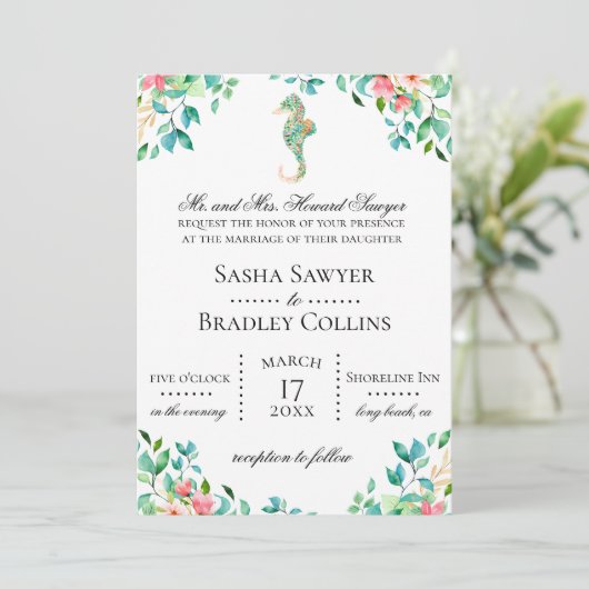 Botanische uitnodiging tot weddenschap met zeehond (Staand voorkant)