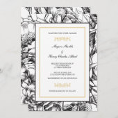 Botanische uitnodiging voor bruiloft in zwart-wit  (Voorkant / Achterkant)