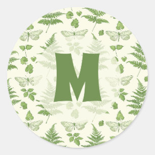 Botanische varen groen geel initiaal ronde sticker
