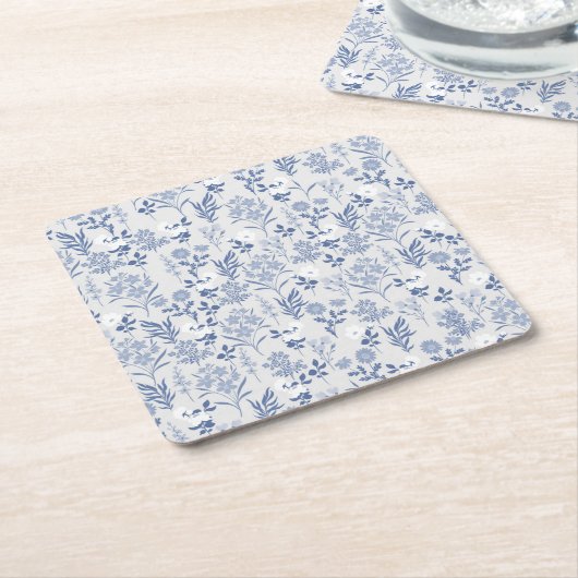 Botanische verf met blauwe bloemen vierkante kartonnen onderzetter (Schuin)