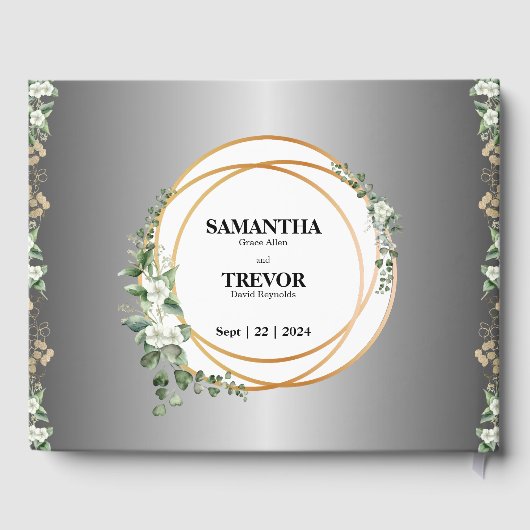 Botanische vergulde gouden ringen en gebladerte ga gastenboek (Achterkant)