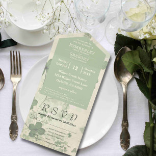 Botanische vier blad klaver groen chartreuse e-mai all in one uitnodiging