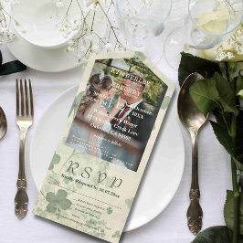 Botanische vier blad klaver groen chartreuse foto all in one uitnodiging