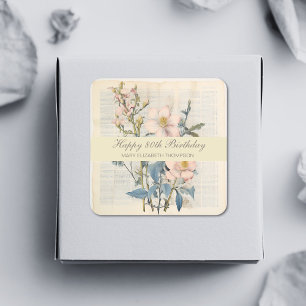 Botanische Vintaqe Wilde Bloem 80ste Verjaardag Vierkante Sticker