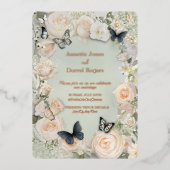  Botanische Vlinder Wijze bruiloft Folie Uitnodiging (Voorkant)