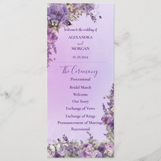 Botanische Vlinderlavendelbruiloft Programma (Voorkant)