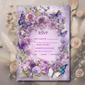 Botanische Vlinderlavendelbruiloft RSVP Kaartje