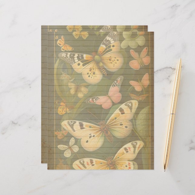  Botanische Vlinders Scrapbook Papier (Voorkant / Achterkant in situ)