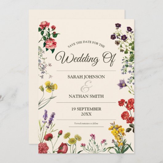 Botanische Vloerbruiloft sparen de Datum Kaart (Voorkant / Achterkant)