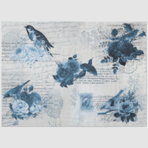  botanische vogels Blauwe Bloemen Ontkoppeling Tissuepapier