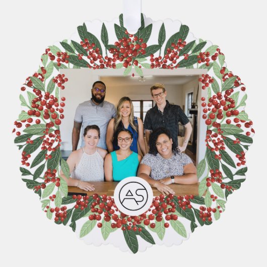 Botanische Vrolijke Kerstmis Foto Logo Business Ornament Kaart (Voorkant)