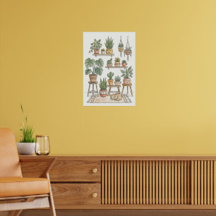 Botanische wandkunst afdruk met kat plantenliefheb poster