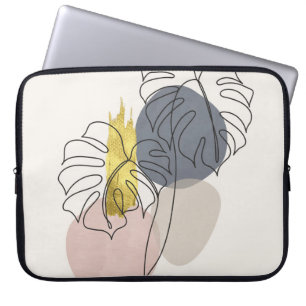 Botanische wandkunst set. Golden foliage line art  Laptop Sleeve
