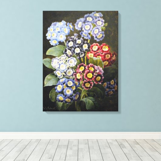  botanische Waterverf Art Auriculas Canvas Afdruk (Insitu (Houten vloer))
