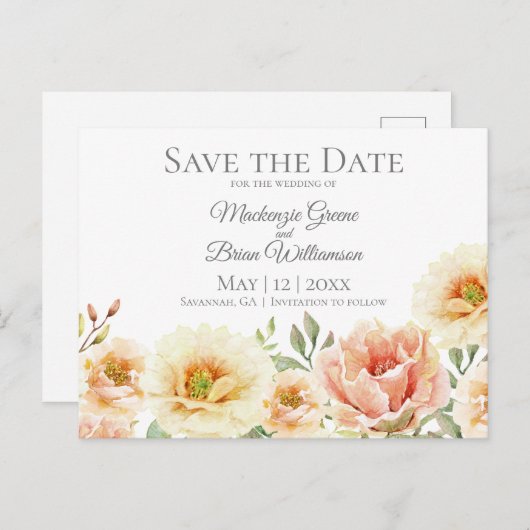 Botanische Waterverf Bewaar de datum Briefkaart 2 (Voorkant / Achterkant)