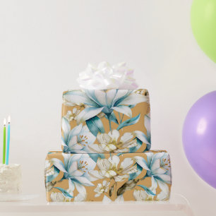 Botanische waterverf blauw wit goud lelie bloemen cadeaupapier