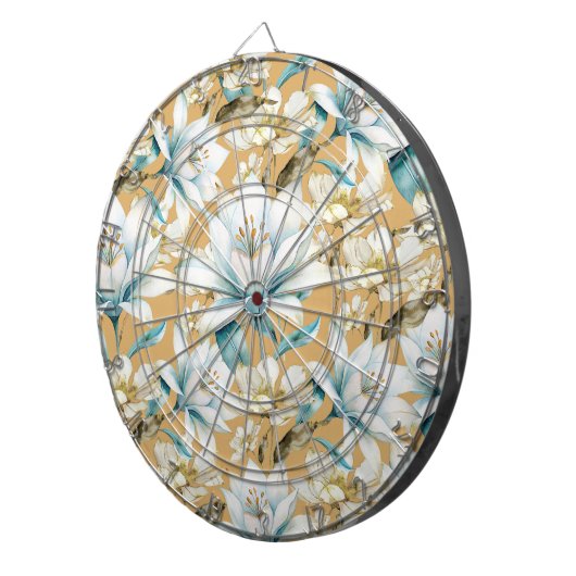Botanische waterverf blauw wit goud lelie bloemen dartbord (Voorkant Rechts)