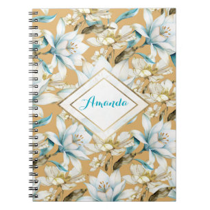 Botanische waterverf blauw wit goud lelie bloemen notitieboek