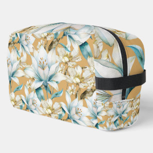 Botanische waterverf blauw wit goud lelie bloemen toilettasje