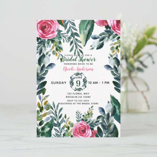 Botanische Waterverf  bloemblaadjes bruids Kaart (Staand voorkant)