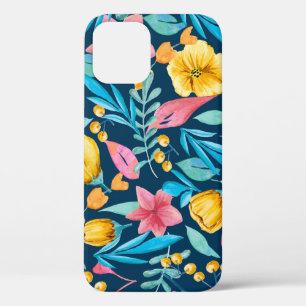 Botanische waterverf: bloemen, bladeren ornament. iPhone 12 hoesje