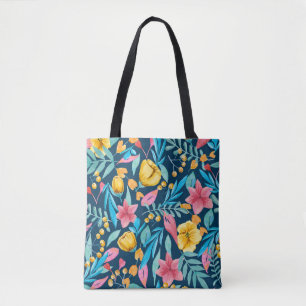 Botanische waterverf: bloemen, bladeren ornament. draagtas