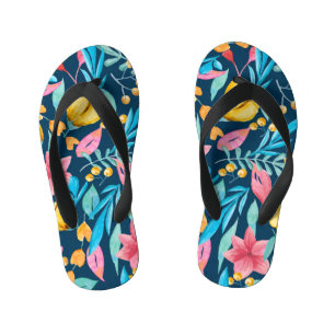 Botanische waterverf: bloemen, bladeren ornament. kinder teenslippers