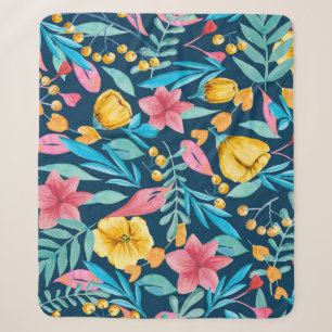 Botanische waterverf: bloemen, bladeren ornament. sherpa deken
