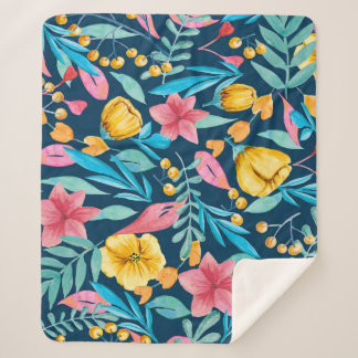Botanische waterverf: bloemen, bladeren ornament. sherpa deken