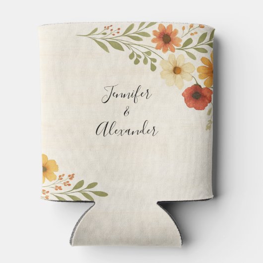 Botanische waterverf bloemen boho bruiloft blikjeskoeler (Achterkant)