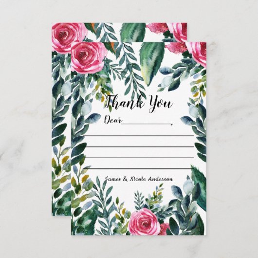 Botanische Waterverf Bloemen Dank u Bedankkaart (Voorkant / Achterkant)