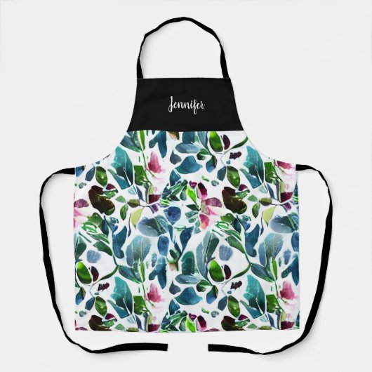  botanische waterverf bloemen monogram schort (Voorkant)