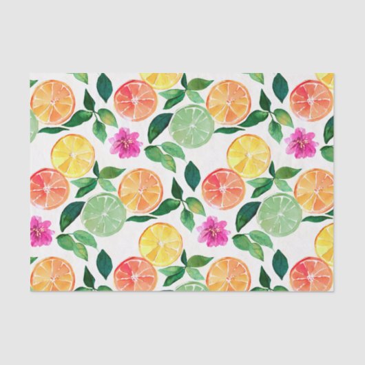 Botanische Waterverf Citrus Floral Pattern Tissuepapier (Voorkant)