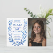 Botanische Waterverf CUSTOM FOTO Bat Bar Mitzvah Kaart (Staand voorkant)