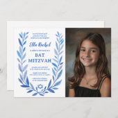 Botanische Waterverf CUSTOM FOTO Bat Bar Mitzvah Kaart (Voorkant / Achterkant)