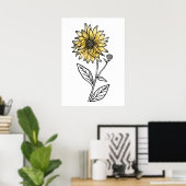 Botanische waterverf esthetische lijn kunst zonneb poster (Thuiskantoor)
