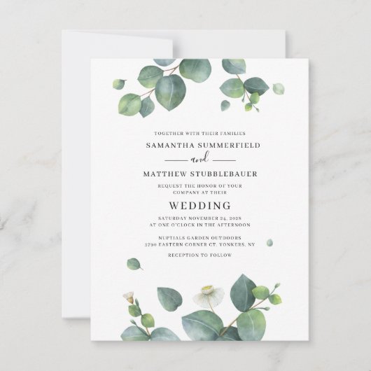 Botanische Waterverf Eucalyptus Greenery Wedding Kaart (Voorkant)