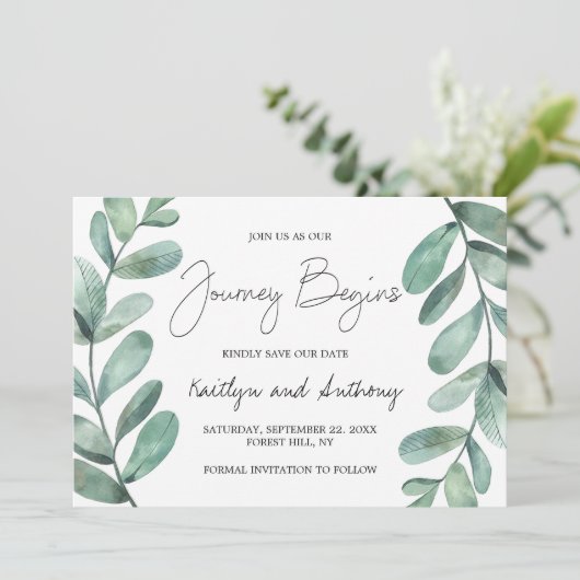 Botanische Waterverf Greenery Eucalyptus Save The Date (Staand voorkant)