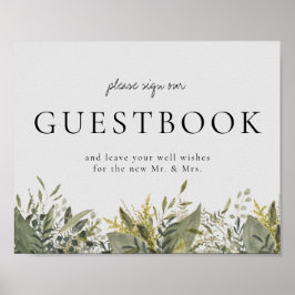 Botanische Waterverf Greenery Guestbook Sign Poster