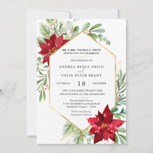 Botanische Waterverf Greenery kerstbruiloft in Kaart (Voorkant)