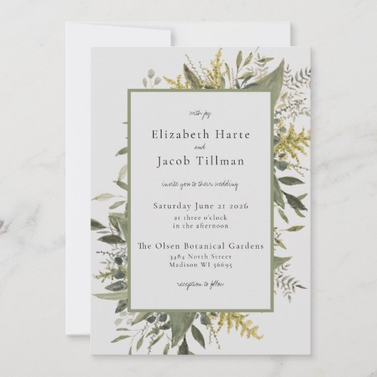Botanische Waterverf Greenery Wedding Kaart (Voorkant)