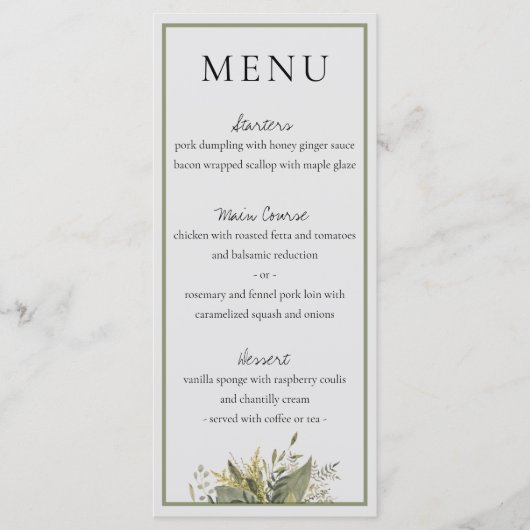 Botanische Waterverf Greenery Wedding Menu (Voorkant)
