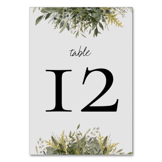Botanische Waterverf Greenery Wedding Table Number Kaart (Voorkant)