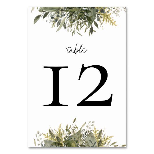 Botanische Waterverf Greenery Wedding Table Number Kaart (Voorkant)