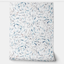 Botanische waterverf grijs blauw bladeren op wit behang