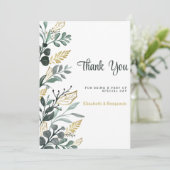 Botanische waterverf groen goudgroen Dank u Kaart (Staand voorkant)