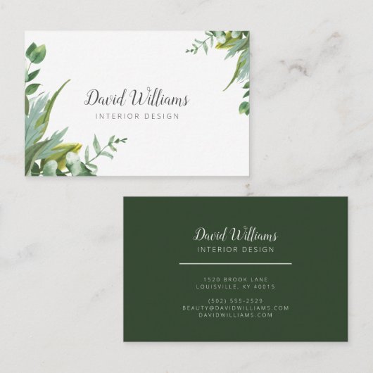 Botanische waterverf groene bladeren visitekaartje (Voorkant / Achterkant)